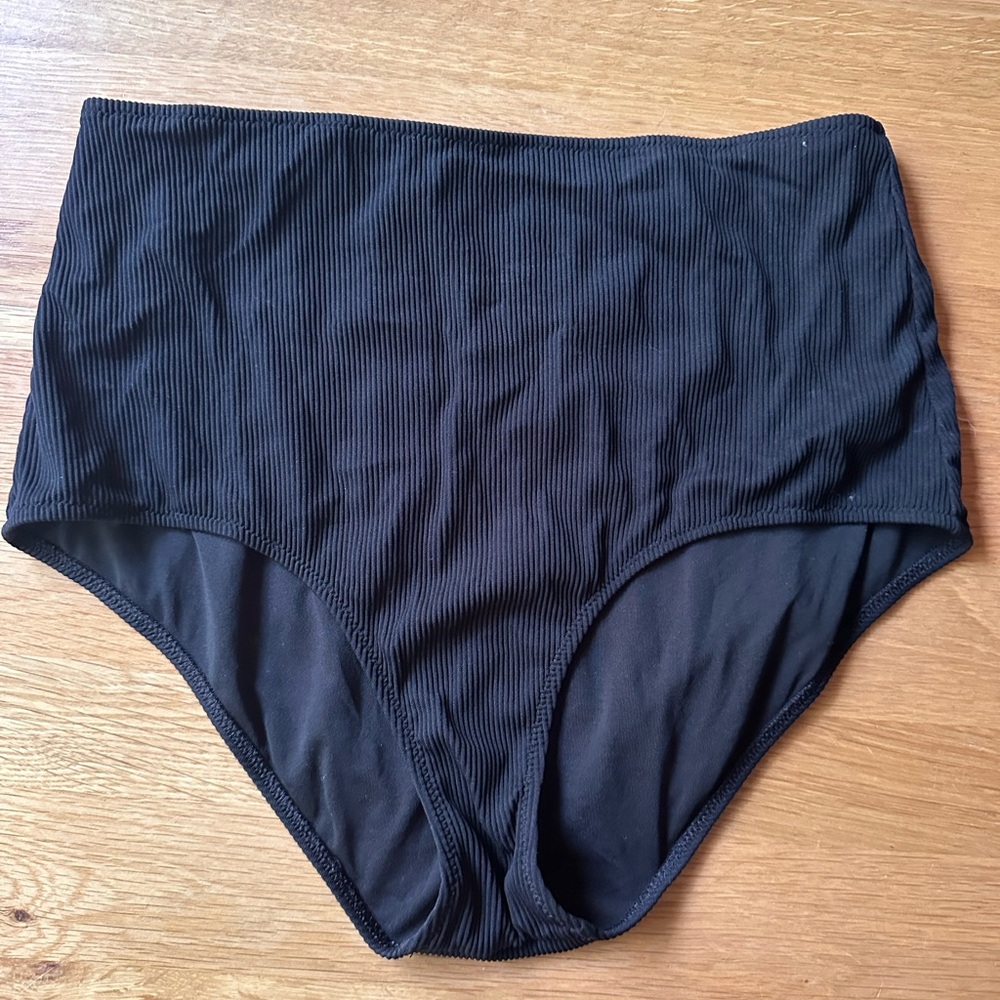 Aerie Black High-Waisted Bikini Bottoms. Full coverage